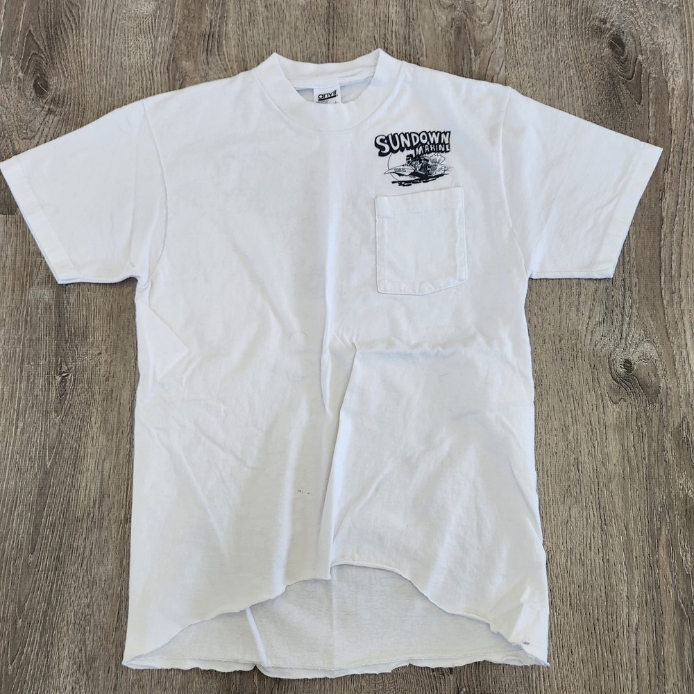 Vintage 90s Sundown Marine San Diego CA Short Sleeve Shirt Mens Large Anvil READ
